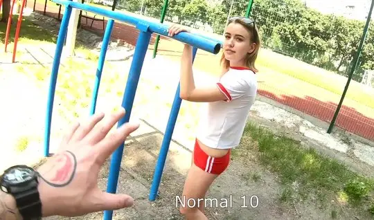 Russian girl in public exposes a juicy hole for real fuck