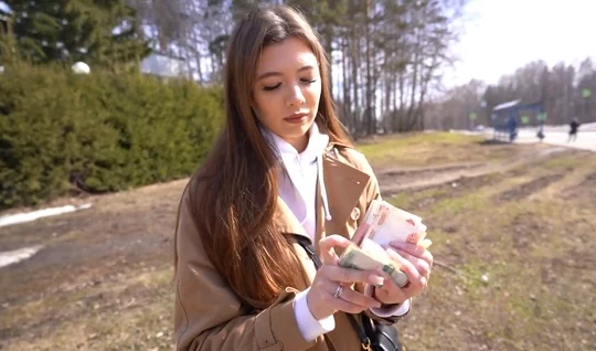 Russian girl sucks strangers cock and fucks for money