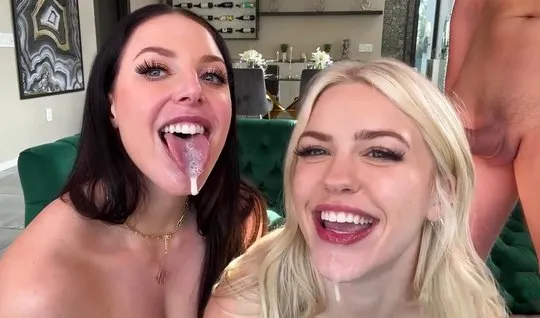 Girls enjoy fresh cum in group porn video